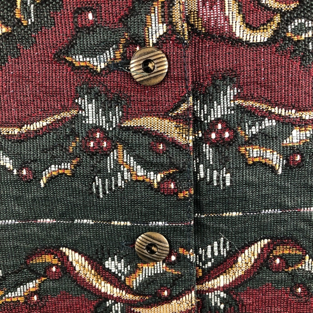 Vintage cottage core Christmas cat vest and pillow set Green and burgundy size L - Picture 4 of 11
